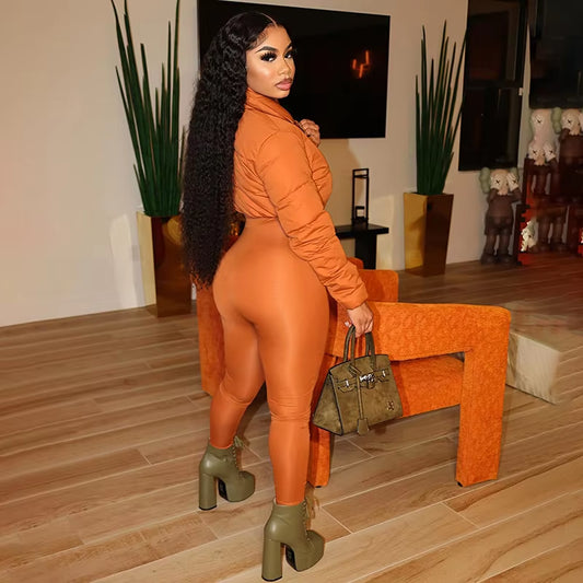 K23JP575 Thick One Piece Jumpsuit Winter 100% Cotton Warm Puffer Jumpsuits Solid Women Breathable Jumpsuit