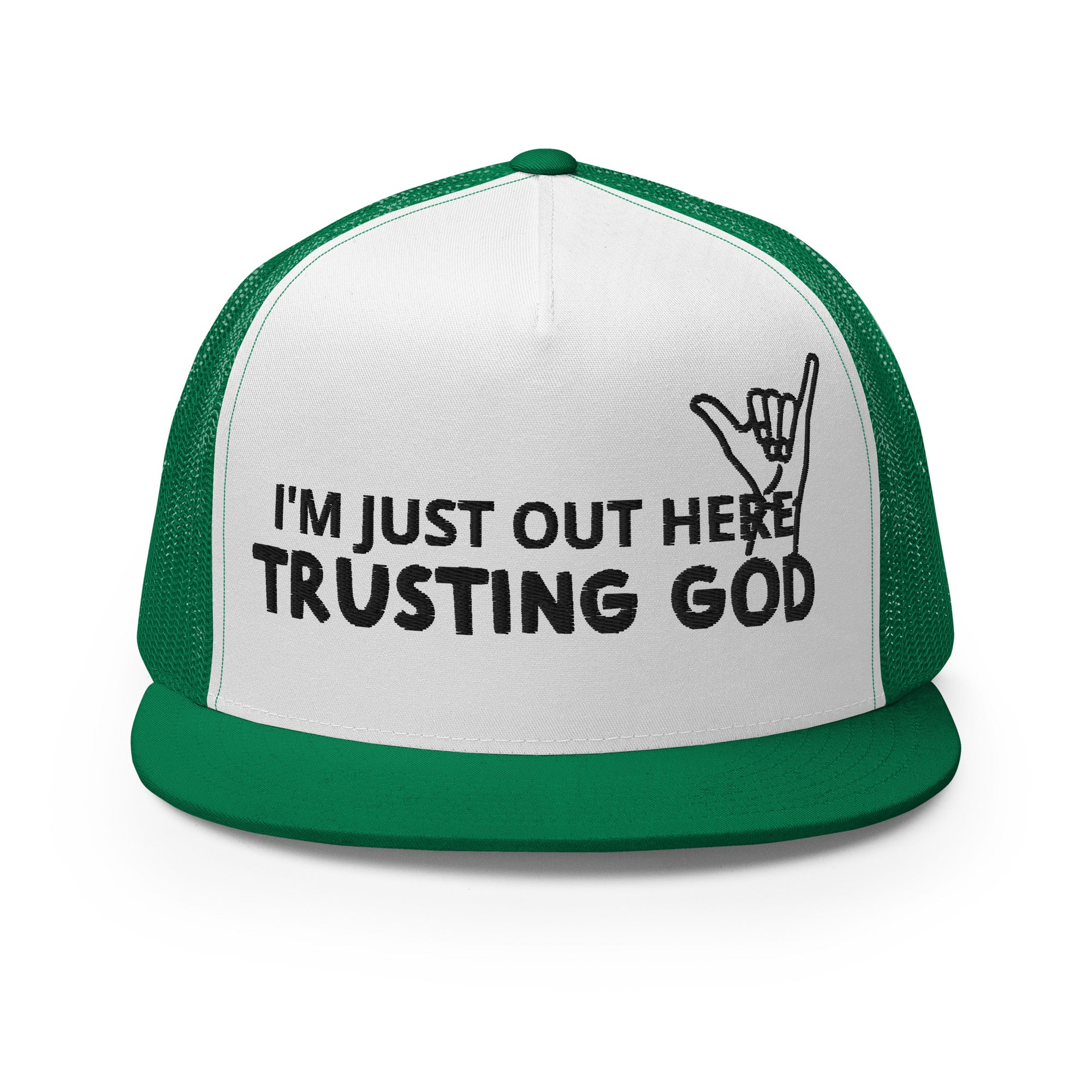 Trusting God Black Letters Trucker Cap