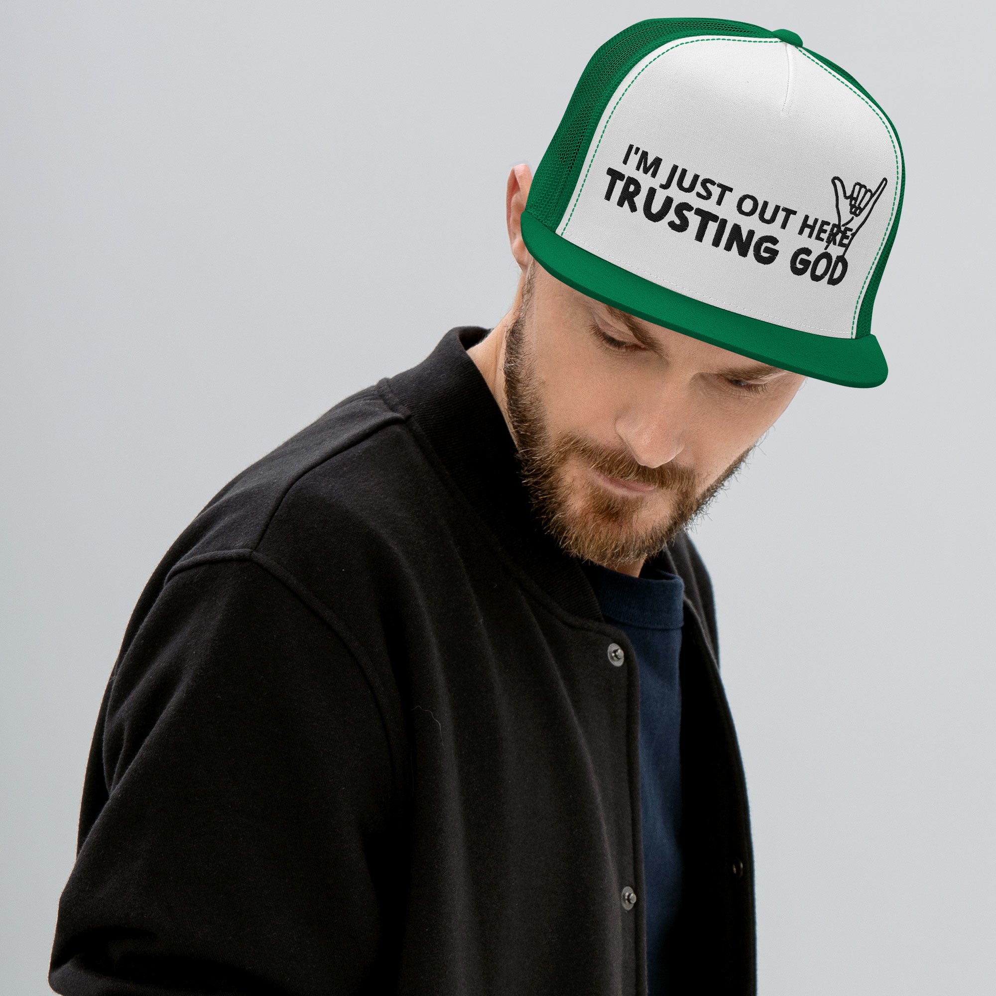 Trusting God Black Letters Trucker Cap