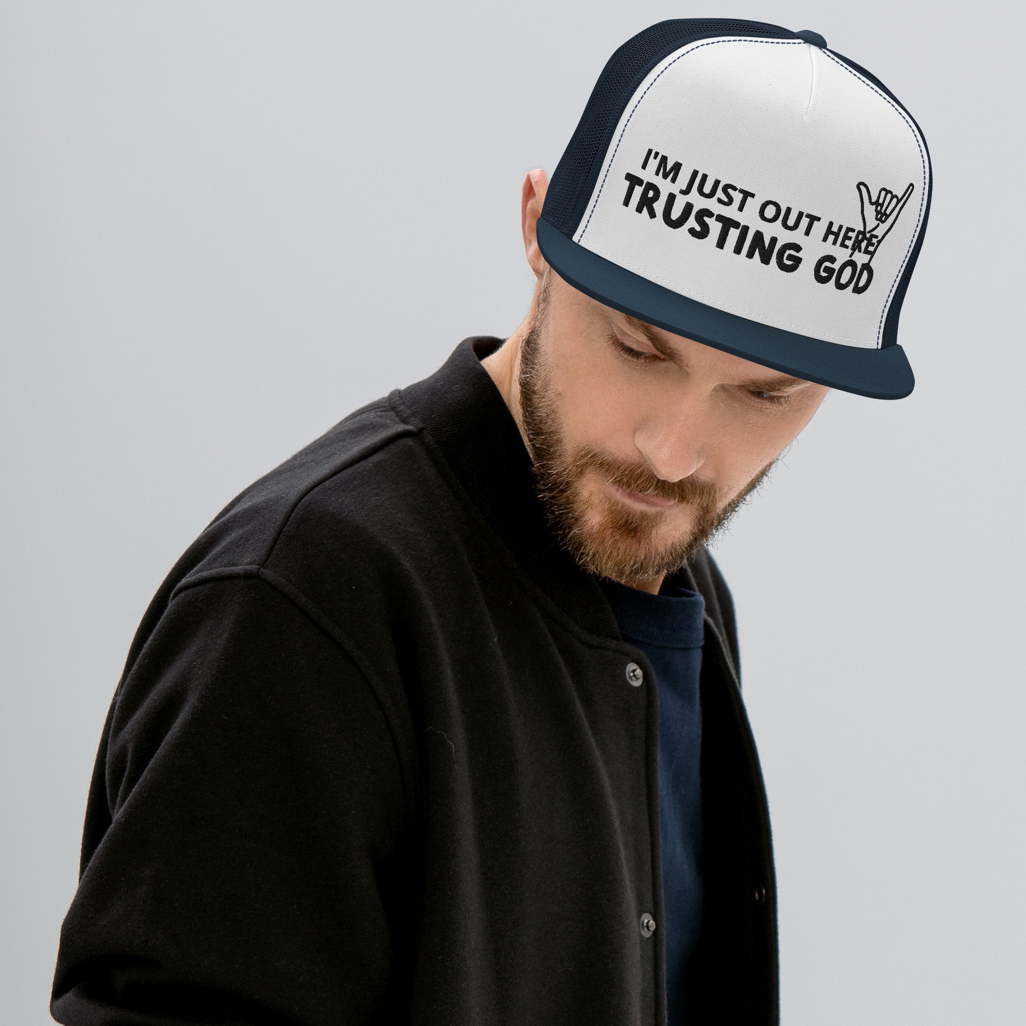 Trusting God Black Letters Trucker Cap