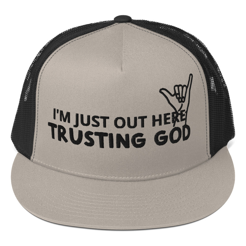 Trusting God Black Letters Trucker Cap