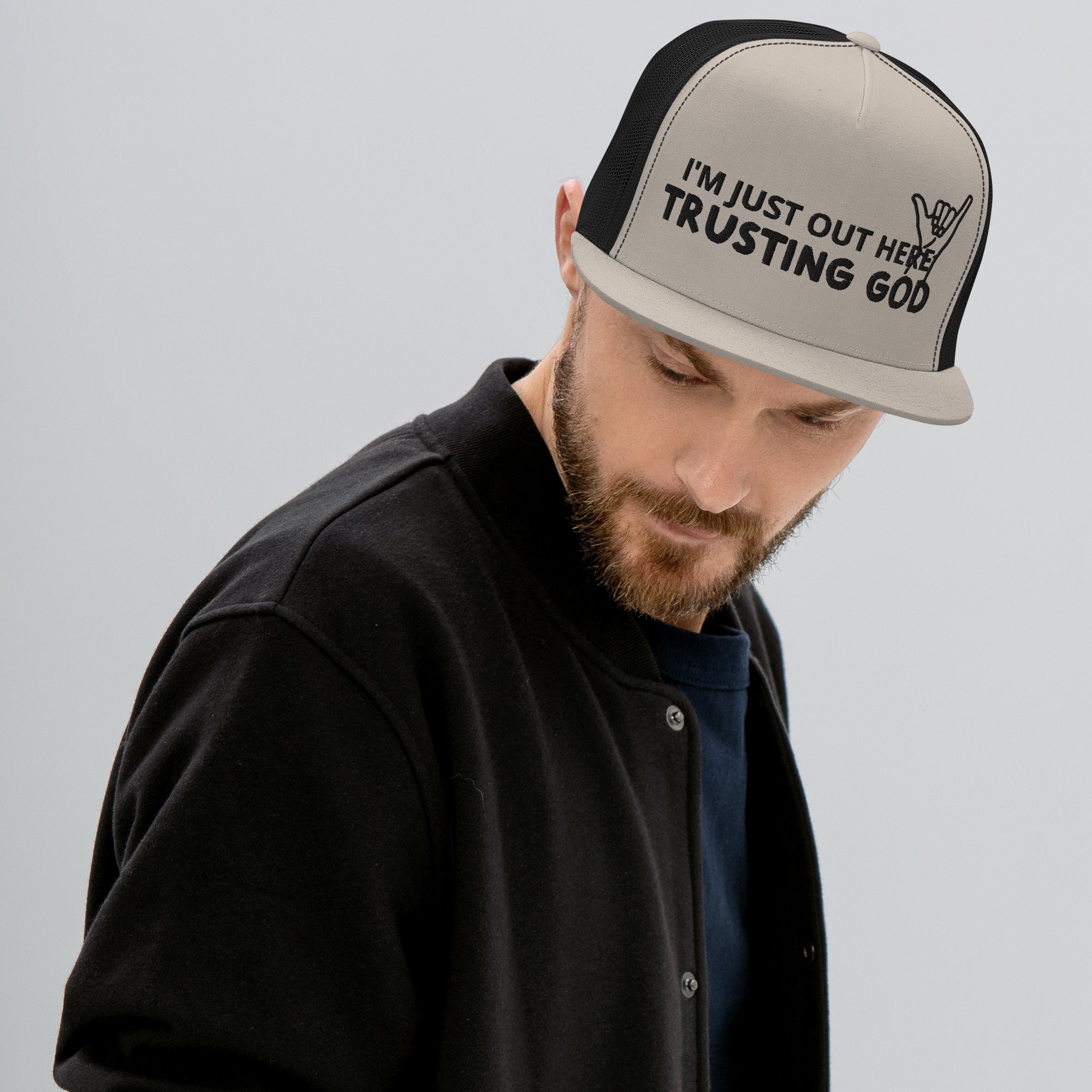 Trusting God Black Letters Trucker Cap