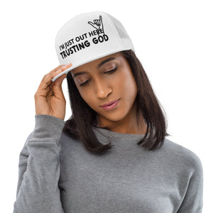 Trusting God Black Letters Trucker Cap