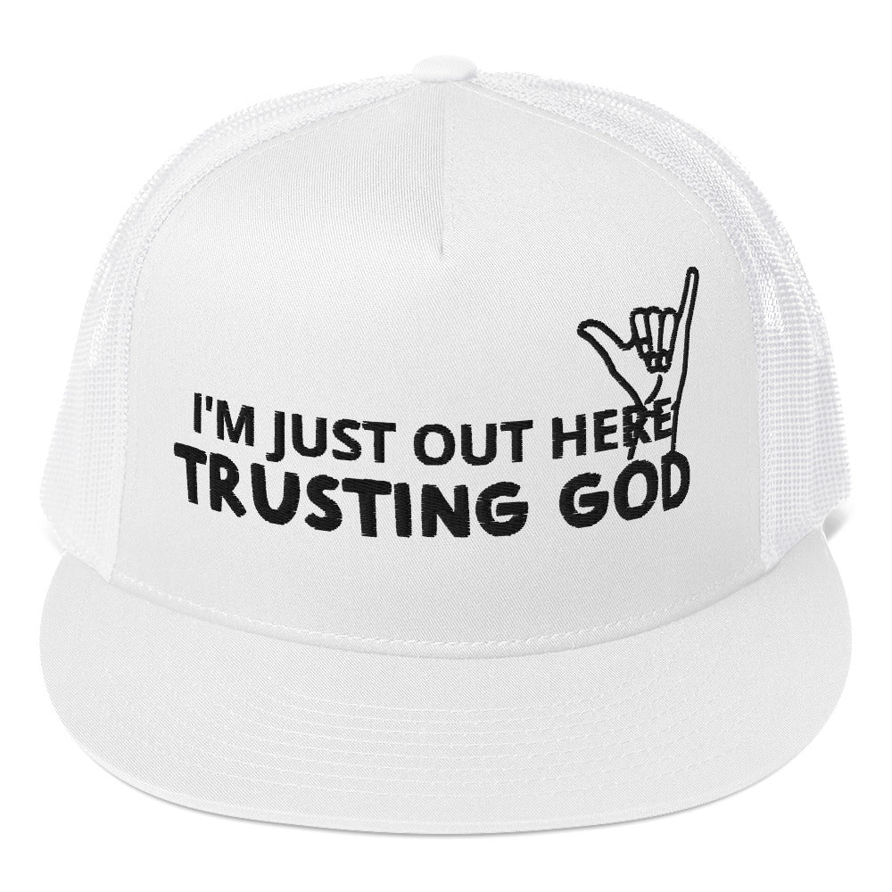Trusting God Black Letters Trucker Cap