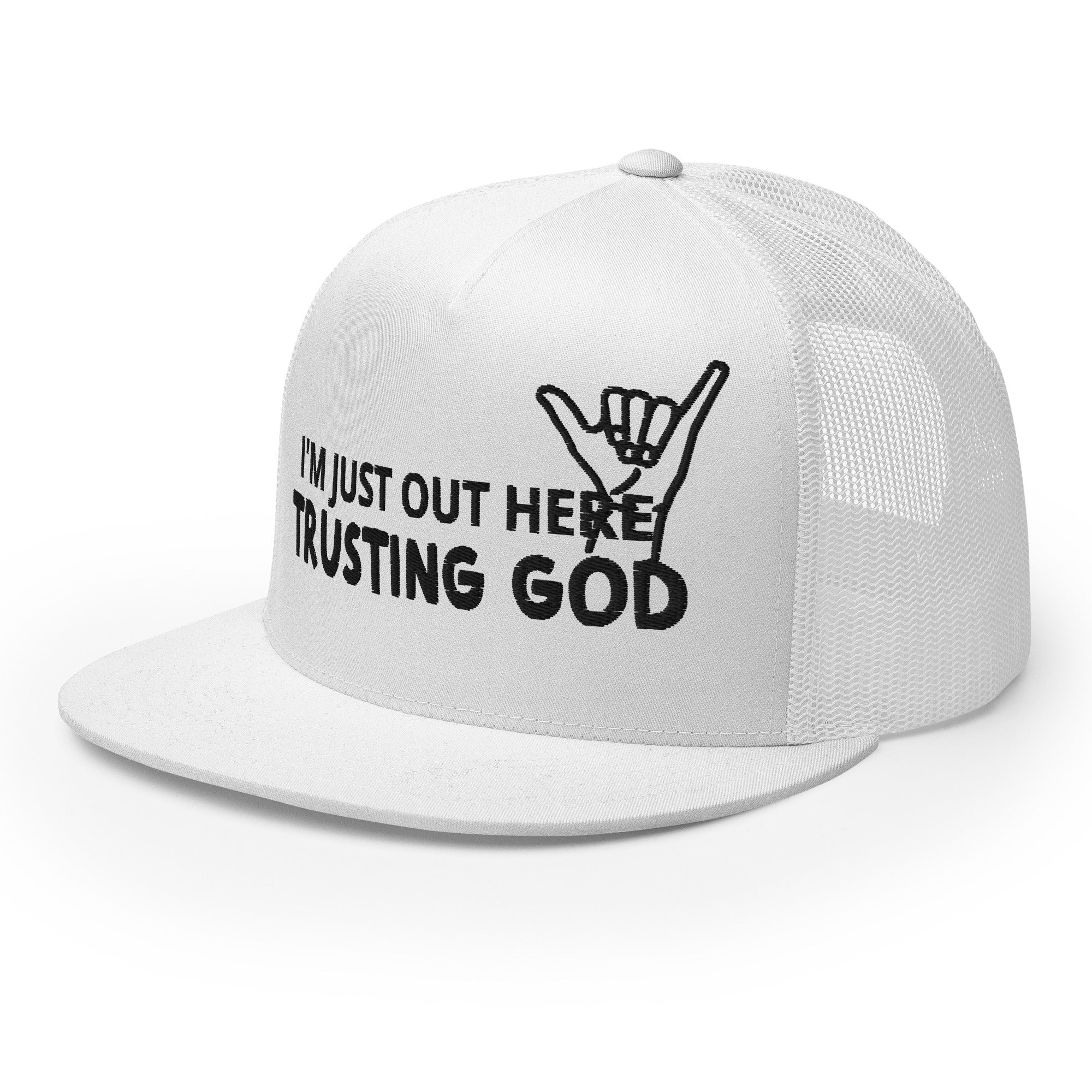 Trusting God Black Letters Trucker Cap