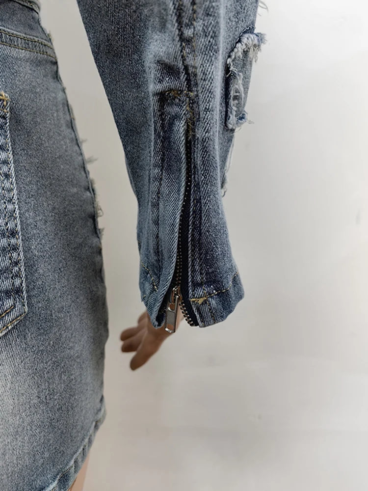 Denim Cross Skirt Set