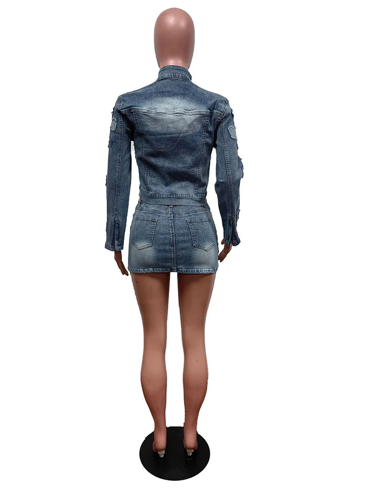 Denim Cross Skirt Set