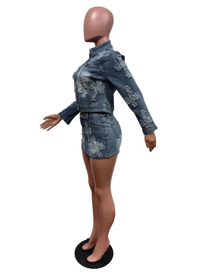 Denim Cross Skirt Set
