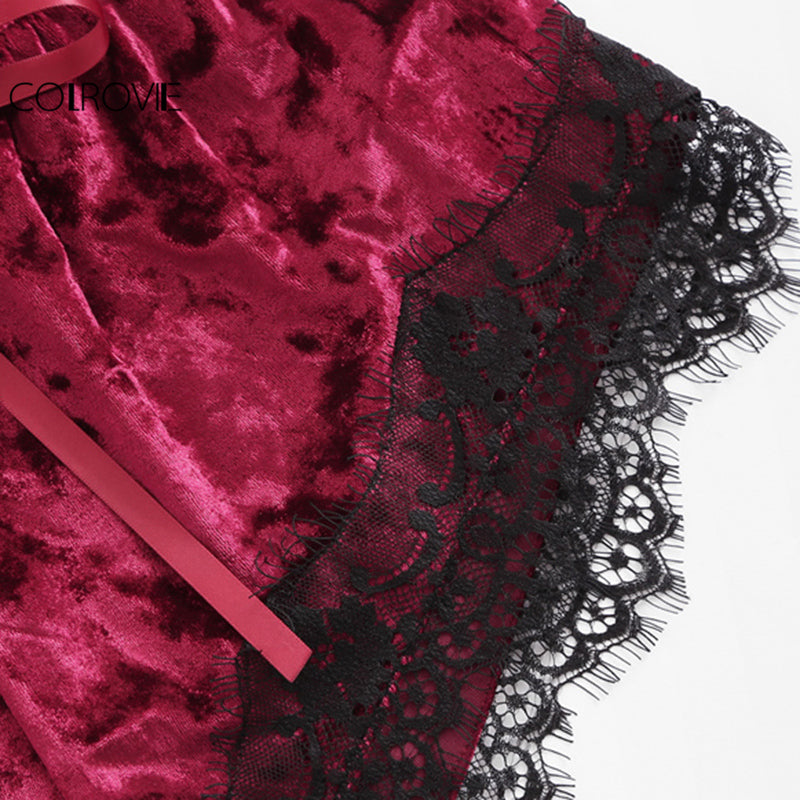Sexy Velvet & Lace Pajama Set