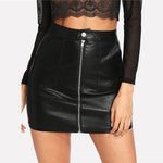 High Waisted Black Leather Skirt